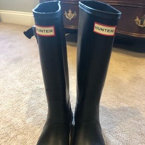 Hunter Tall Wide Leg Rain Boots Matte Black